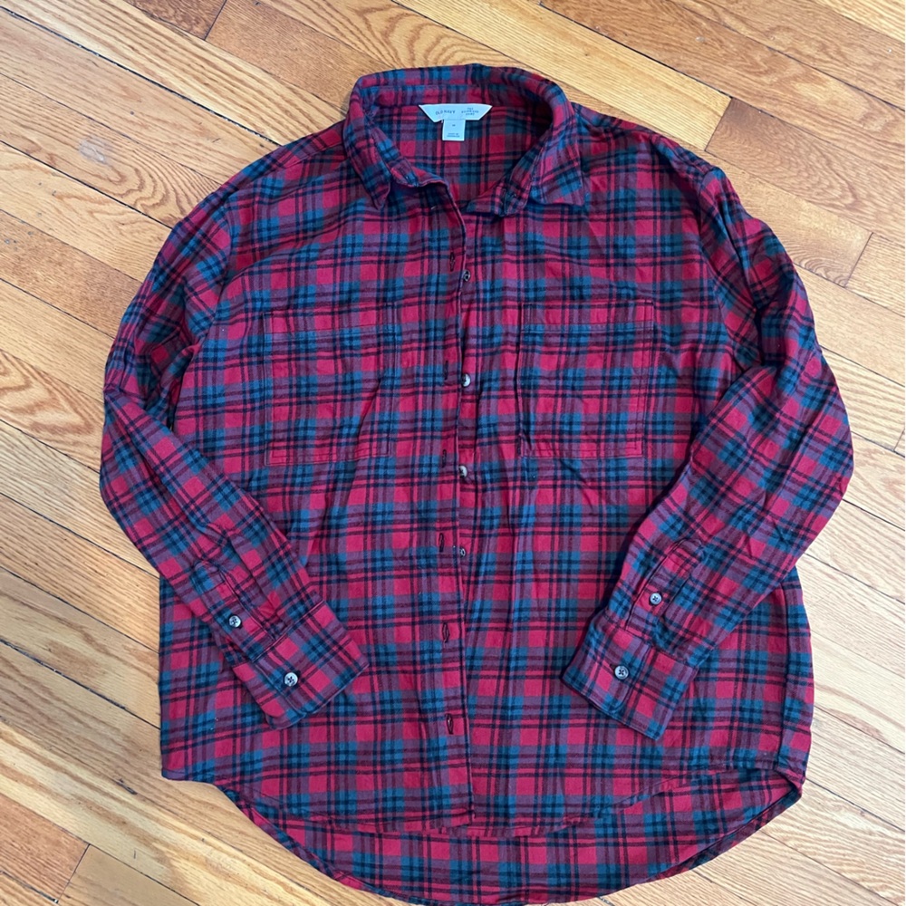 Old Navy Boyfriend Flannel - Red/Green/Black-sz Medium